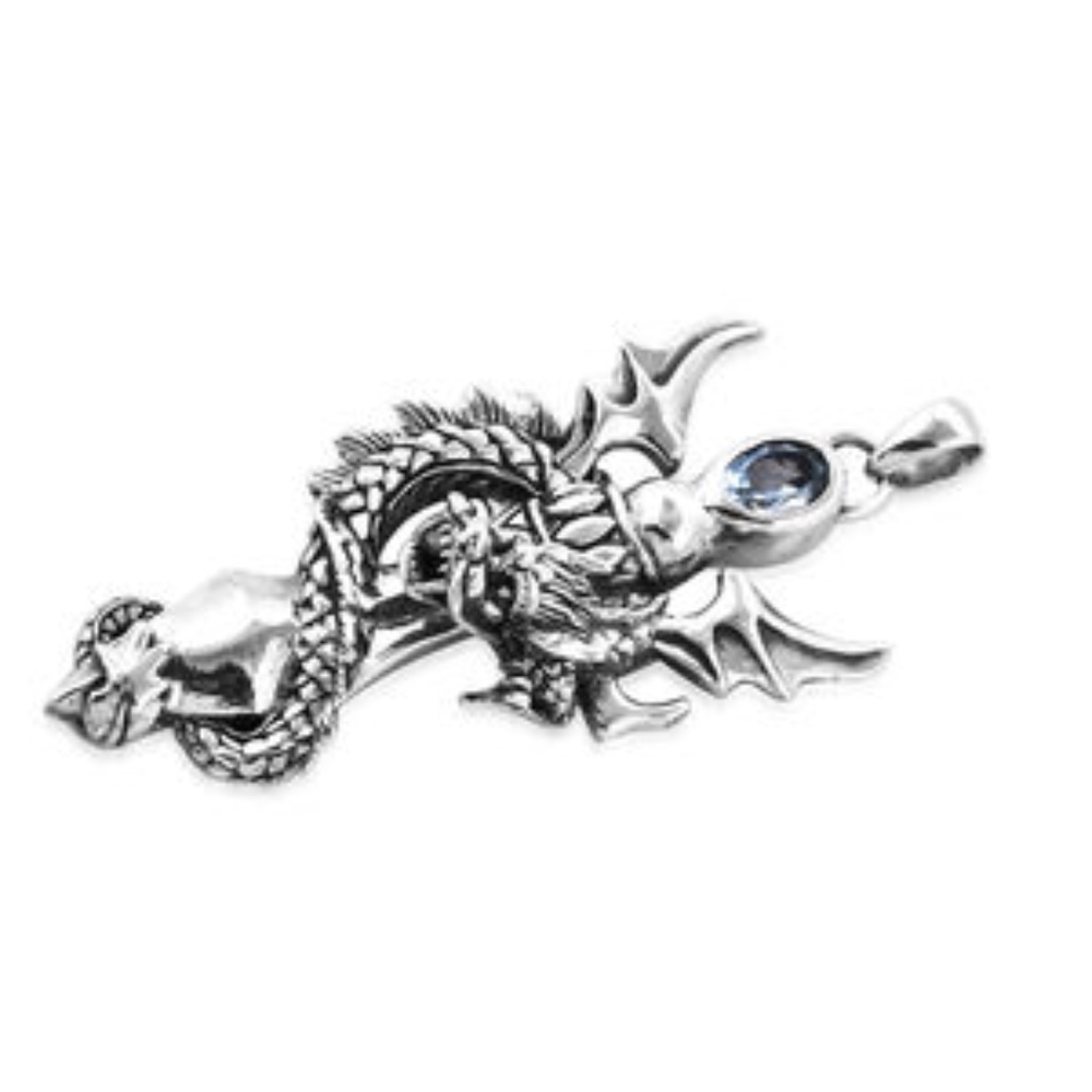 Handcrafted in Bali 925ss Dragon/Blue topaz neckla - Picture 3 of 5